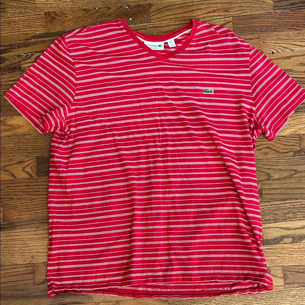 Lacoste Red and White Striped Tee